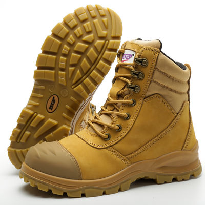 kaufen Schuhen für Bauarbeiten mit Stahlzehen Hochgeschnittenes echtes Leder für Schwerlastarbeiten online manufacture