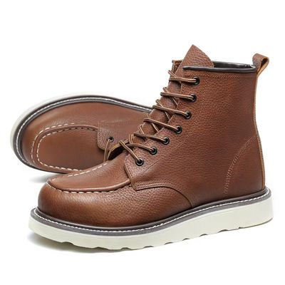 kaufen Modische Stahlfußbeine Arbeit Stiefel rutschfeste Mitteltopp Leder Stiefel Unisex online manufacture