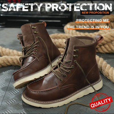 kaufen Braunes Rindleder Gummi-Sole Sicherheitsschuhe Stahlfuß Anti-Schlag-Kevlar Anti-Proof-Arbeit online manufacture