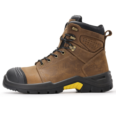 kaufen Brown Microfiber Leather Safety Boots with Rubber Sole and European Standard for Maximum Protection Security Work Boots online manufacture