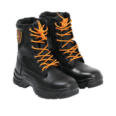 kaufen Schwarze Arbeitsstiefel aus echtem Leder, hohe Feuerwehr-Sicherheitsstiefel, Gummisohle mit Stahlkappe, bruchsicher online manufacture