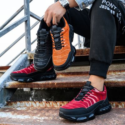 Flyknit Kevlar Luftkissen-Sole Sicherheitsschuhe für Industriearbeiter In Orange Rot Schwarz