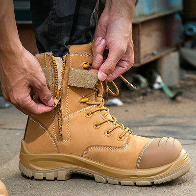 Weizen Rindfleisch Gummi Sohle Glasfaser Fuß Sicherheit Arbeit Stiefel Anti-Schlag Kevlar Anti-proof Arbeit Schuhe