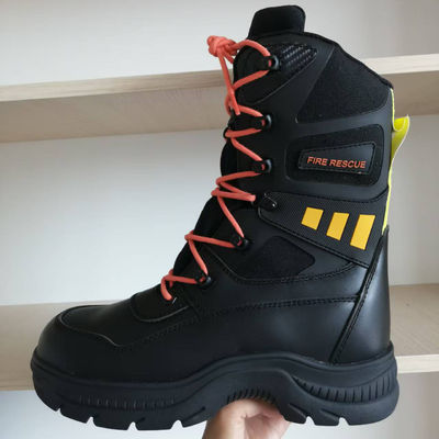 Sicherheitsschuhe für Feuerwehrleute Schwarzes Rindleder Arbeitsschuhe Gummisohle Stahlfuß Anti-Zerstörung Kevlar Anti-Werk-Schuhe