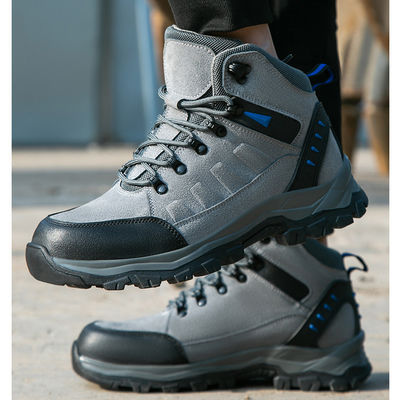 Mittelhohe Schweißerschutzschuhe mit individuellem Logo und grauen Wildleder-Arbeitsstiefeln